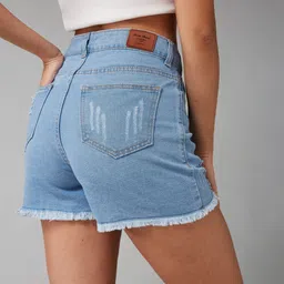 dolce crudo Solid Women Denim Blue Denim Shorts image 5