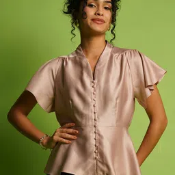 globus Formal Flutter Sleeves Solid Women Pink Top-picture-43