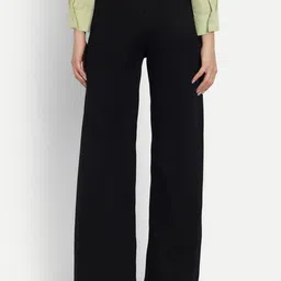 next one Women Loose Fit Black Lycra Blend Trousers image 3