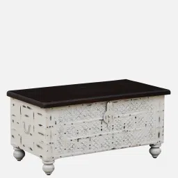 bohemiana from pepperfry Tyga Solid Wood Trunk In White Distressed Finish image 5