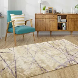 joyrugs by littlelooms Buy Gold Art Silk Abstract 5 x 7 Feet Hand Tufted Carpet image 1