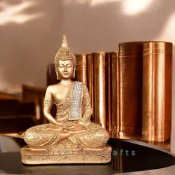 mishtukocrafts buddha Statue showpiece Idol for Gift Home décor - 24 cm (Polyresin, Gold) Decorative Showpiece - 24 cm image 4