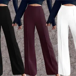 parona Women Regular Fit Black, Maroon, White Polyester Trousers-picture-13