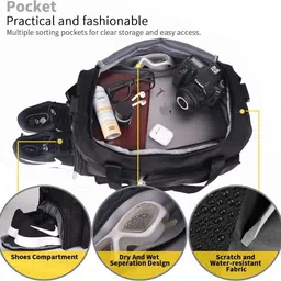 enlarger 27 L Gym Duffel Bag - Nylon 27 L Gym Duffle Bag For Men & Women(Black, 50 x 20 x 28 cm) - Black image 3