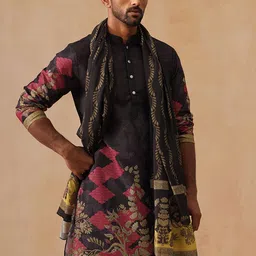 jompers Men Embroidered Cotton Blend Straight Kurta With Attached Dupatta image 2