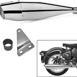 wordz Dolphin silencer Exhaust Chrome Glasswool Royal Enfield Classic Chrome Full Exhaust System image 2
