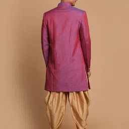 VM VM by Vastramay Men's Purple And Rose Gold Silk Blend Sherwani Set Solid Sherwani image 2