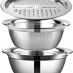 kridix 3 in 1 Kitchen Multipurpose Kitchen Stainless Steel Bowl, Drain Basket, Deep Frying Basket-picture-25
