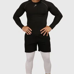 fuaark Men Compression Full Sleeve Gym Men Solid Round Neck Polyester Black T-Shirt image 3
