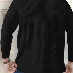 tripr Men Self Design Polo Neck Cotton Blend Black T-Shirt image 2