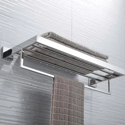 luxiur Bathroom Clothes Hanger Rack, Wall Mount Shelf Stand, Chrome Towel Holder image 2