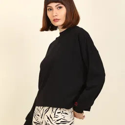 flying machine Women Full Sleeve Solid Sweatshirt image 2