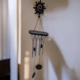 decovate Aluminum Wood 8-Pipe Black Windchime (Sun) | Handcrafted Metal Bells Aluminium Windchime image 3