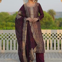 Libas Ethnic Motifs Embroidered Zari A Line Kurta with Palazzos & Dupatta-picture-8