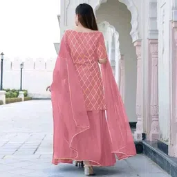 zestleaf Women Viscose Rayon Kurta Sharara Dupatta Set image 2