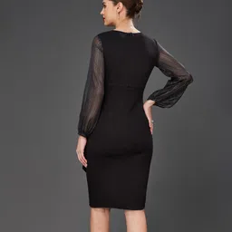 miss chase Women Wrap Black Knee Length Dress image 5