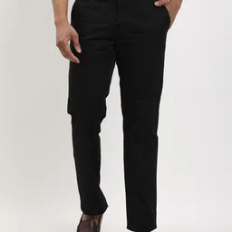 indian terrain Men Slim Fit Black Cotton Blend Trousers image 1