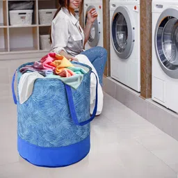 kuber industries Cotton Wavy Pattern Foldable 45L Toys Organizer for Kids Room | Blue Storage Basket image 2