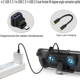 VOOCME USB C 3.1 Male to Dual Female Right Angle Connector 90° Angle USB C 1 in 2 Adapter USB Charger image 3