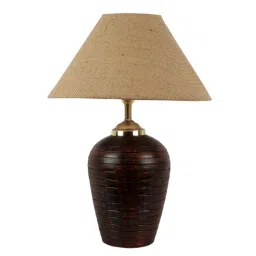 foziq Venice Brown Fabric Shade Night Lamp With Teracotta Base image 5