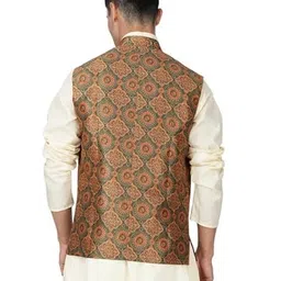 vastraa fusion Designer Digital Print Nehru Jacket Mango Silk Ethnic Festive Modi Waistcoat for Men's image 2