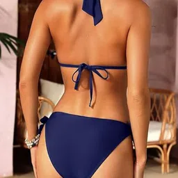mon fashion collection Solid Women Bikini Blue Swimsuit image 5