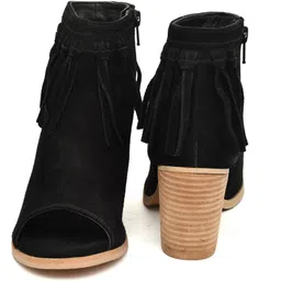 pillaa Western Style Tan Suede Fringe Booties Boots For Women image 3