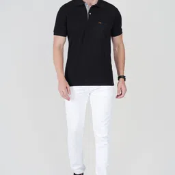 polo plus Men Solid Polo Neck Pure Cotton Black T-Shirt image 5