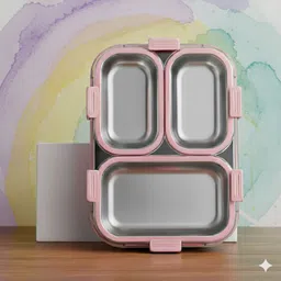 vrjk Stainless Steel 3 Compartment 750 ml Pink Girls Lunch Box with Spoon & Fork B08 3 Containers Lunch Box-picture-41