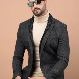 Crimsoune Club Self Designed Notched Lapel Single Breasted Blazer-image-46