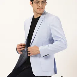 Mast & Harbour Blue Self-Design Slim Fit Single-Breasted Blazer image 1