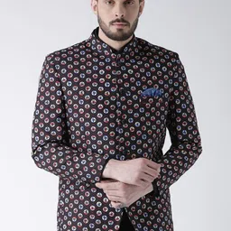 Hangup Men Brown Printed Bandhgala Blazer-picture-23