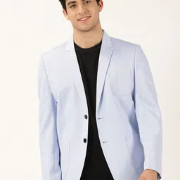 Mast & Harbour Blue Self-Design Slim Fit Single-Breasted Blazer image 4