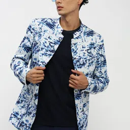 SHOWOFF Men Printed Mandarin Collar Bandhgala Slim-Fit Blazer image 5