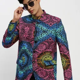 SHOWOFF Printed Bandhgala Slim Fit Blazer image 5