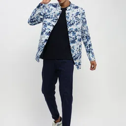 SHOWOFF Men Printed Mandarin Collar Bandhgala Slim-Fit Blazer image 3