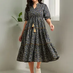 jash creation Women Fit and Flare Multicolor Midi/Calf Length Dress-picture-42