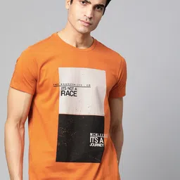 roadster Men Printed Round Neck Pure Cotton Brown T-Shirt-picture-37