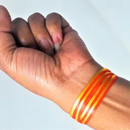 kuhu creations Silk Mauli - Kalawa - Raksha Sutra Twin Parallel Red Yellow Silk Strap 5 Meters image 2