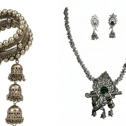 krishna paths collection Silver, Oxidised Silver, Plastic, Alloy Silver Silver Jewel Set image 1