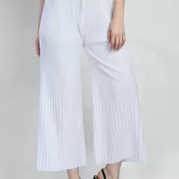 irha Women Relaxed Green, White Polyester Trousers image 3