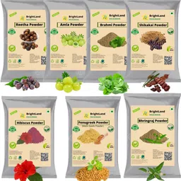 brightland 100% Bio Organic Amla Reetha Shikakai Hibiscus Bhringraj Brahmi Fenugreek (Methi Seeds) Powder For Hair care [60gm Each]-picture-23