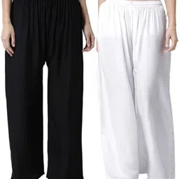 rocksy Pack of 2 Women Flared Black, White Cotton Blend Trousers-picture-18