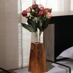 casacraft from pepperfry Maroon Fabric Artificial Stunning Rose Flower Bunch image 1