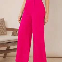 kotty Women Regular Fit Pink Viscose Rayon Trousers image 3