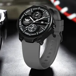 abrexo Chronograph Look Date Working Black Dial Grey Silicone Strap Watch For Boys Analog Watch - For Men Abx4025 BK GR SLN ST image 5