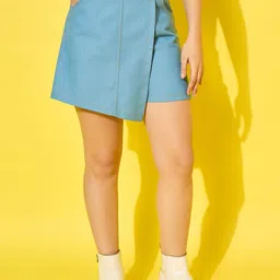 buynewtrend Solid Women Denim Light Blue Skort-picture-36