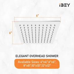 ibey 6-Inch Square Overhead Rain Shower | High-Pressure Bathroom Shower Head Fixed Mount image 2