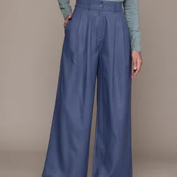 roadster Women Regular Fit Blue Polyester Trousers-picture-21