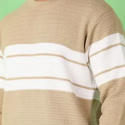 v-mart Men Colorblock Round Neck Beige Sweater image 4